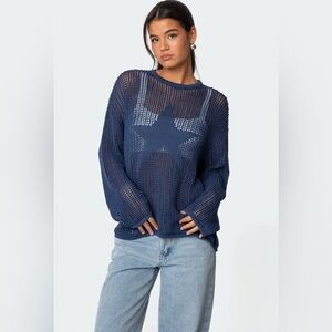 Edikted Navy Mesh Star Sweater